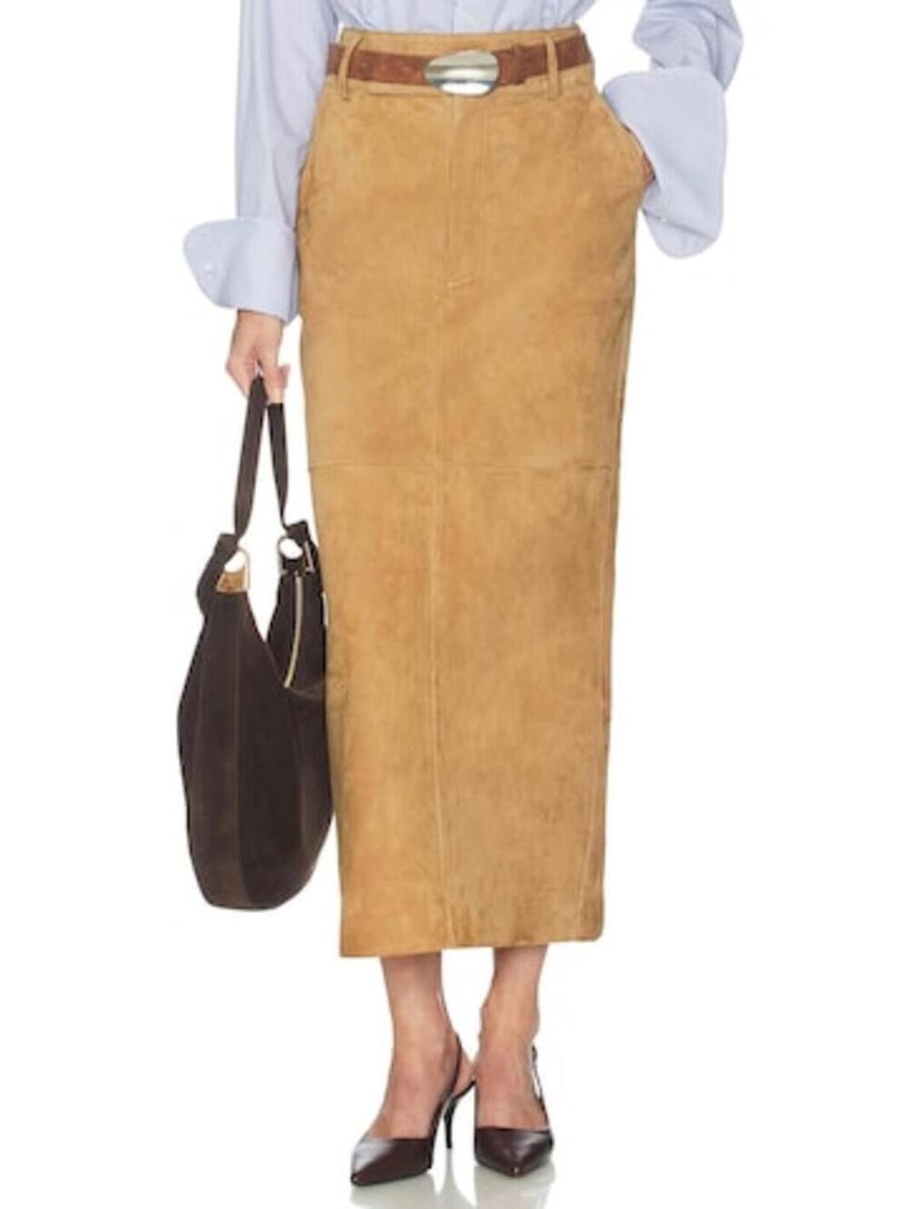 Helsa Suede Column Skirt in Caramel